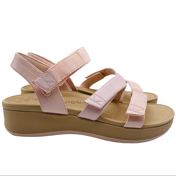 Vionic Misty Light Pink Leather Strappy Comfort Orthotic Wedge Sandal - Picture 2 of 8